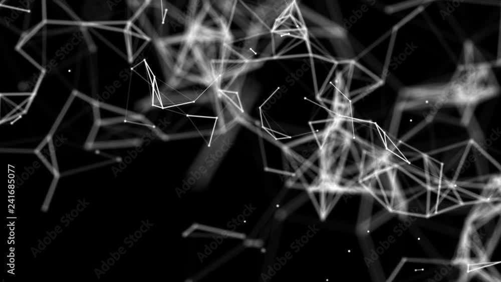 Aufkleber white dots are connected by lines slowly fly on a black background. 3d rendering