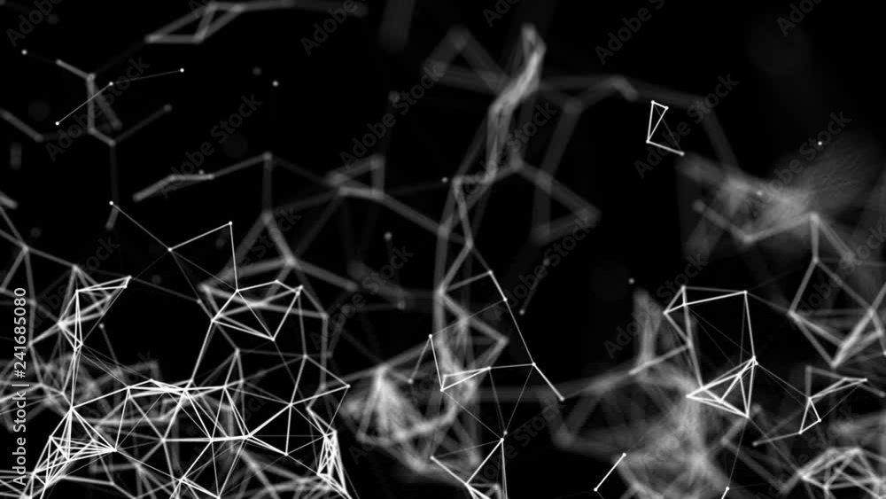 Aufkleber white dots are connected by lines slowly fly on a black background. 3d rendering