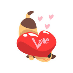 Funny Jack Russell Terrier dog with red heart, cute Valentine animal character vector Illustration