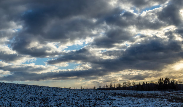 Winter sunset at lake Raminac near cities Pakrac and Lipik in Croatia