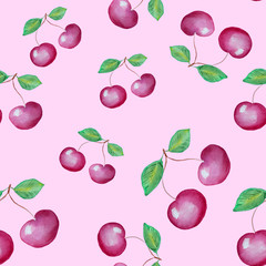 Watercolor cherry seamless pattern