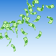 American dollar notes falling. Floating USD bills 