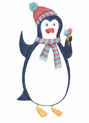 Cute penguin with ice cream