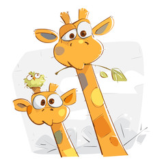 Fototapeta premium Matka żyrafa i jej dziecko