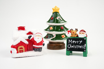 Santa Clause and Merry Christmas model figure toy isolated on white background