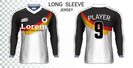 Long sleeve soccer jerseys, T-Shirt sport mockup template, Realistic graphic design for Football Uniform, Goalkeeper, Motocross, Unisex Cycling, etc, Easily to change logo, name, color in your styles.