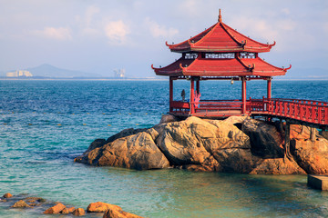 Wuzhizhou Island. Arbor at beach of island