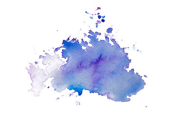 Blue watercolor stain, on white background isolated. Hand-drawn blot on white background isolated.