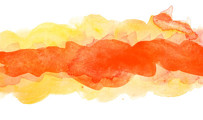 Red with yellow framed paint. watercolor strip, on white background isolated. Hand-drawn blot on white background isolated. MOCKUP frame for text