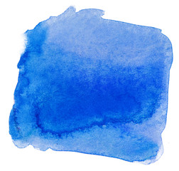 Blue watercolor stain, on white background isolated. Hand-drawn blot on white background isolated.