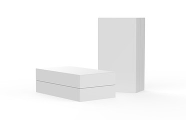 Template of blank closed cardboard box on isolated white background, packaging box mock up, 3d illustration