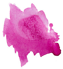 Magenta blot spot watercolor hand-drawn on white background isolated