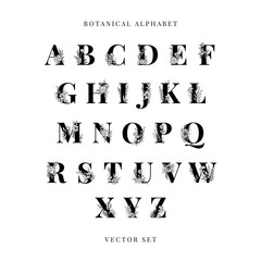 Botanical Alphabet capital letters vector set - obrazy, fototapety, plakaty