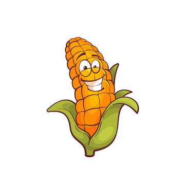 Colorful corn. Cartoon character. Isolated vector illustration.