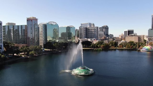 Aerial of buildings and scenery in Downtown Orlando, Florida