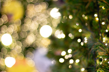 Blurred bokeh Christmas light on tree.background for add text message.