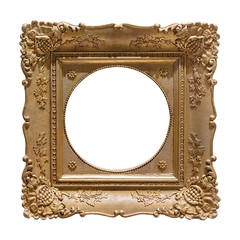 Golden frame for paintings, mirrors or photo isolated on white background