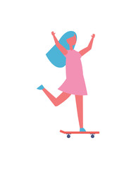 Girl Riding on Skateboard in Park Cartoon Icon
