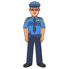 Police officer cartoon character. Police man in a uniform.Concept of design cop of an icon flat line art vector.