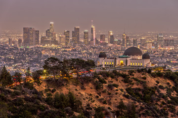 Griffith Observatory and the Skyline of Los Angeles at Dusk