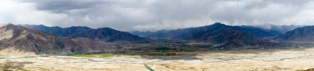 Panoramic landscape of Tibet - Storm on Lhasa River (also known as Kyi River) - Tibet