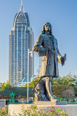 Fototapeta na wymiar Pierre d'Iberville Statue in Cooper Riverside Park Mobile, Alabama