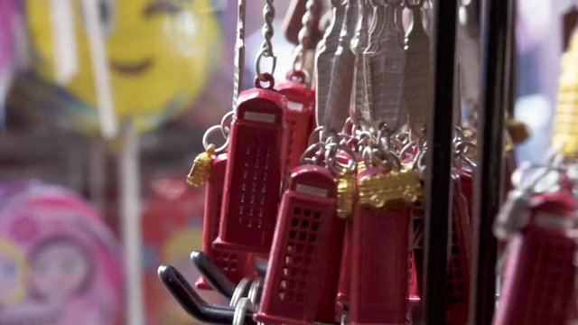 Souvenirs from London keychain Big Ben and red telephone booth.