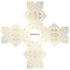 Vector cross shape. Mandala style. Decorative element with gold.