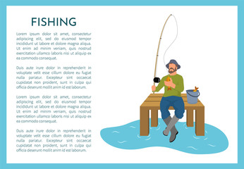 Fishing Poster with Fisherman Vector Illustration