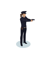 Policewoman With Gun Color Vector Illustration