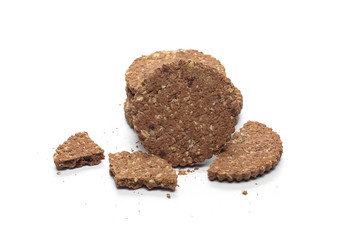 Integral oatmeal cookies with chocolate isolated on white background