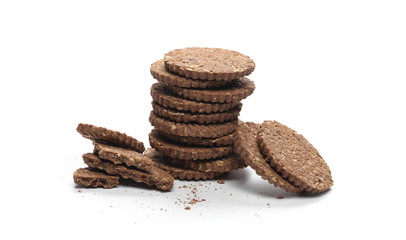 Integral oatmeal cookies with chocolate isolated on white background