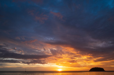 Abstract Colorful sky with sunset view in the evening or sunrise and clouds background in the morning in nature concept.