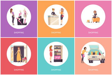 Shopping Females in Clothes Store Posters Vector