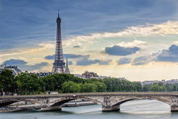 The Eiffel Tower and the Seine in Paris, France