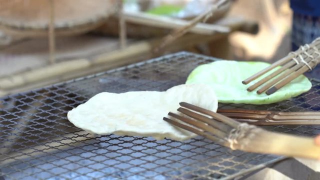 Indigenous rice cracker (Khao-Pong) , Thai traditional snack 