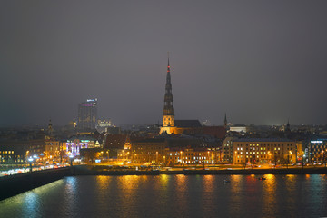 View of Riga, by night, as seen from the national library