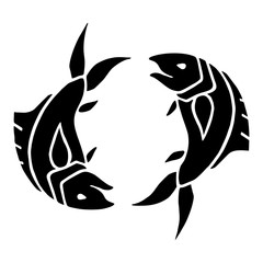 Zodiac, Astrology Illustration - Black and White - Pisces