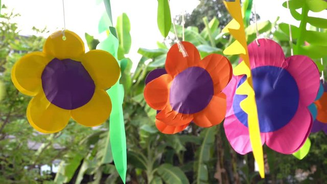 Wind paper flower colorful hanging at a preschool