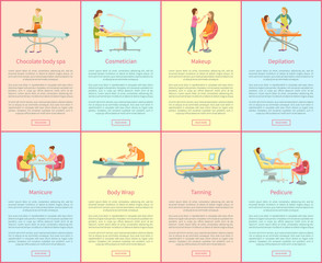 Chocolate Spa and Cosmetician Posters Set Vector