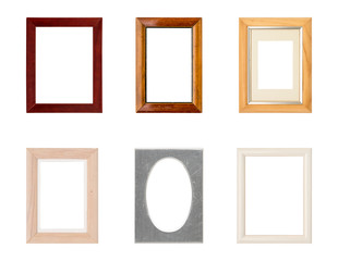 set of old picture frames with passepartout, isolated on white