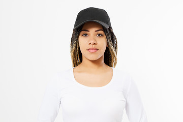 Summer t shirt design and people concept close up of young afro american woman in blank template...