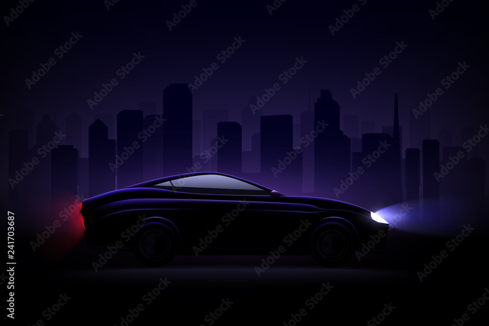 Sticker Lightened Car Night City Realistic