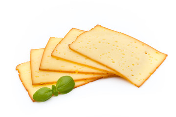 Cheese slices isolated on the white background.