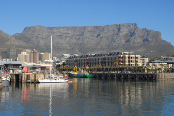 View from Victoria and Albert waterfront to Table Mountain, Cape Town, Western Cape, South Africa