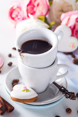 Heart shaped cookies and coffee cup gift on Valentine's Day, Mother's Day, gift, surprise, heart