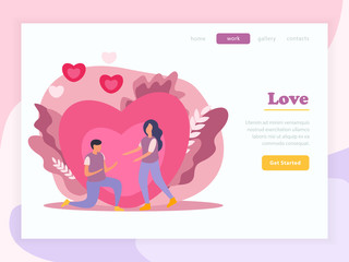 Love Couple Flat Landing Page Composition