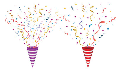 Vector confetti. Festive illustration. Party popper isolated on white background.