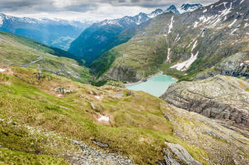 Fototapeta premium View at the Pasterze Glacier and Grossglockener Mountain. The Grossglockner mountain is the highest in Austria.
