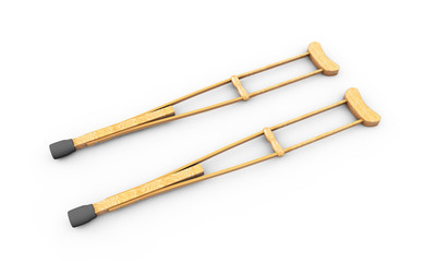 3d illustration 3d pair of crutches orthopedic equipment on white background